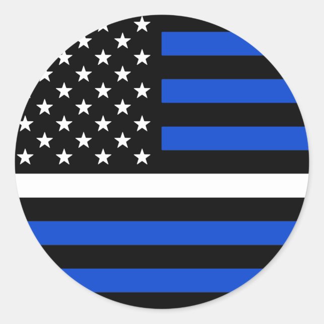Blue American Flag mit dünner weißer Linie Runder Aufkleber (Vorderseite)