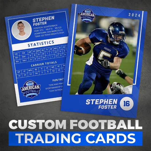 Blue American Football Player Trading Card Telefonnummerkarte (Von Creator hochgeladen)