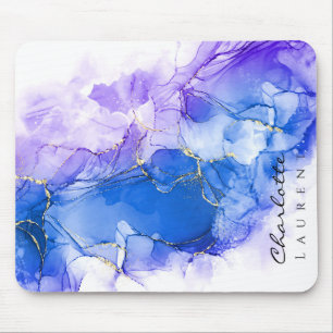 Blue Amethyst Watercolor Gold Glitzer individuell  Mousepad