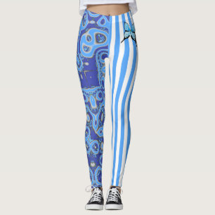 Blue Amoeba & Stripe Leggings
