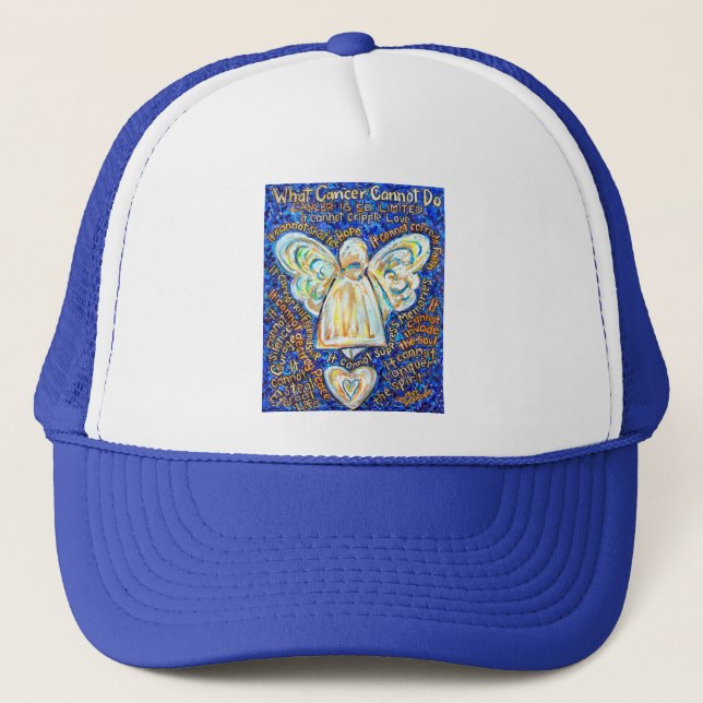Blue &amp; Gold Cancer Angel - Groß Truckerkappe (Vorderseite)