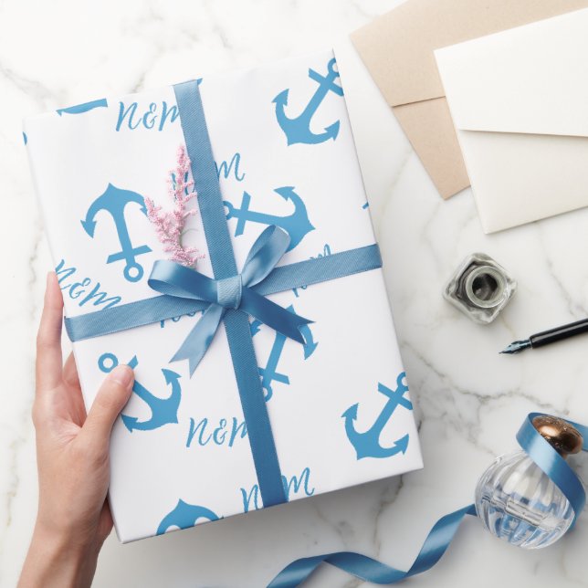Blue Anchor & Couple Initials Geschenkpapier (Schenken)