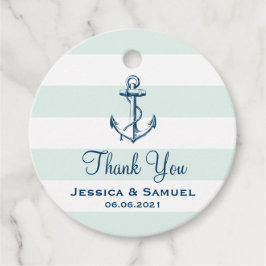 Blue Anchor & Mint Stripes Wedding Vielen Dank Geschenkanhänger