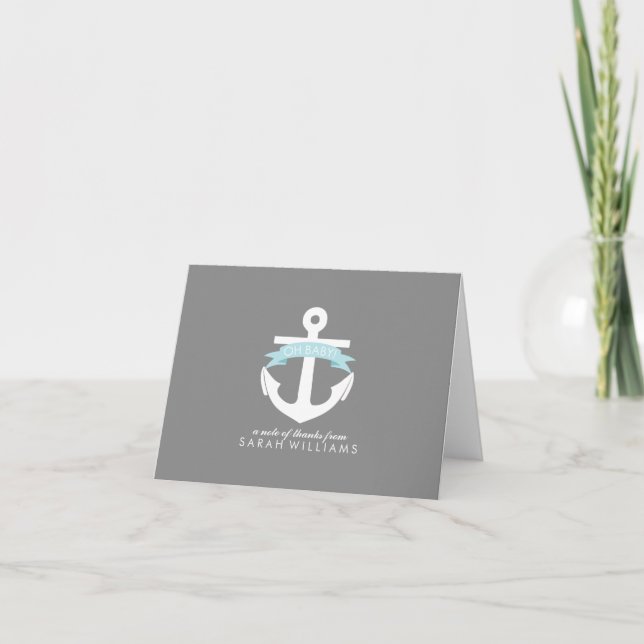 Blue Anchor Nautical Baby Dusche Dankeskarte (Vorderseite)