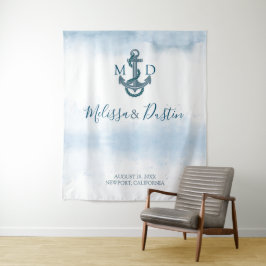 Blue Anchor Nautical Wedding Background Wandteppich