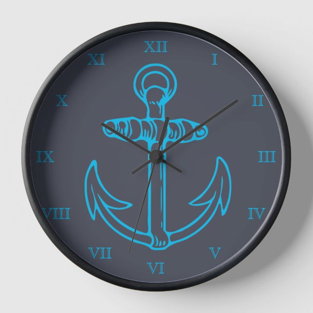 Blue Anchor Roman Numerals Schiff oder Boot Wanduhr (Vorderseite)