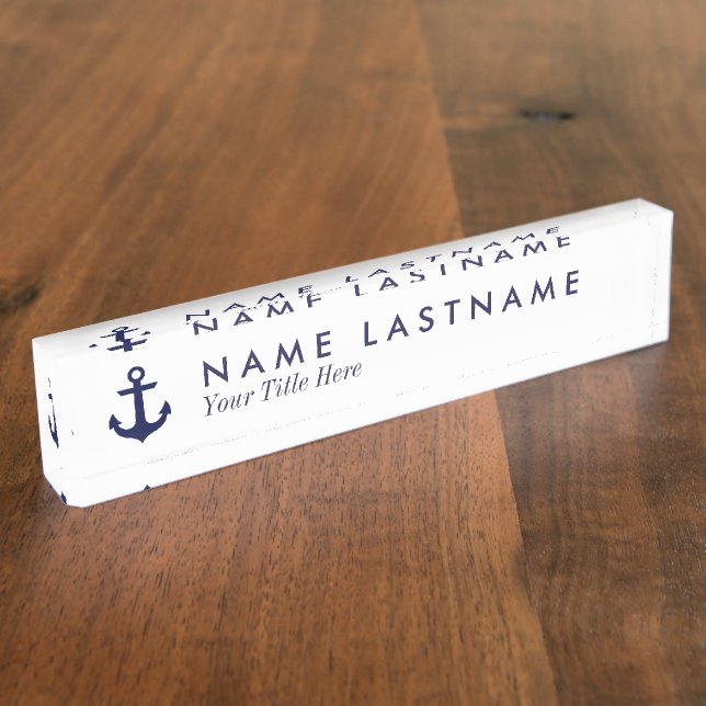 Blue Anchor White Custom Desk Namplate Namensplakette (Seite)