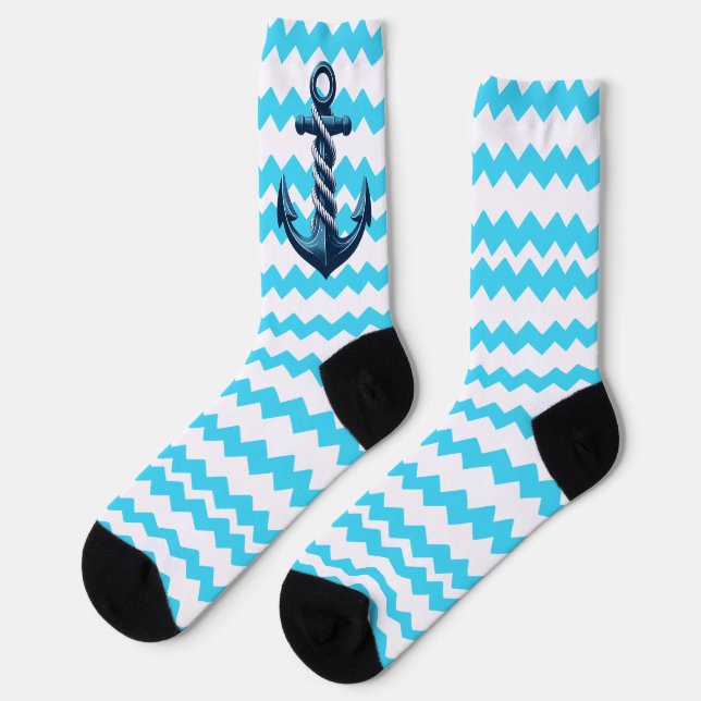 Blue anchor with blue waves socken (Linkes Detail)