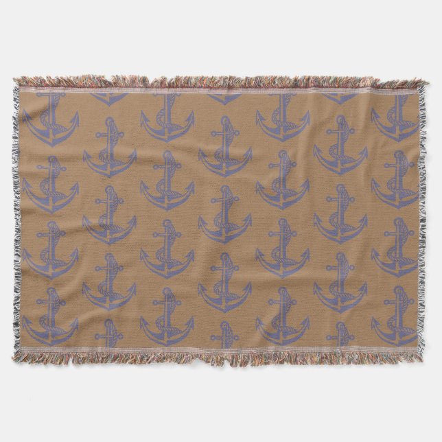 Blue Anchors Fringed Decke (Vorderseite)