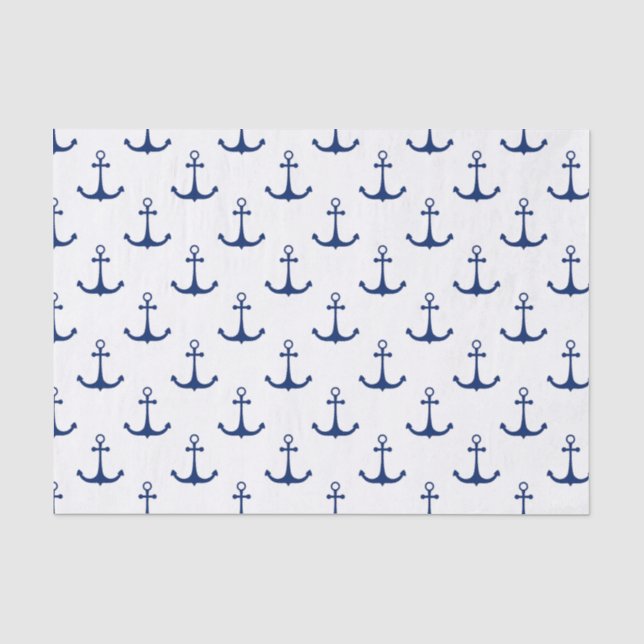 Blue Anchors on White Background Nautical Theme Seidenpapier (Vorderseite)