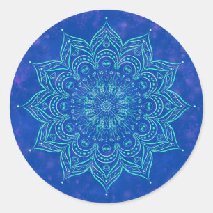Blue-and-Aqua-Mandala-Aufkleber Runder Aufkleber