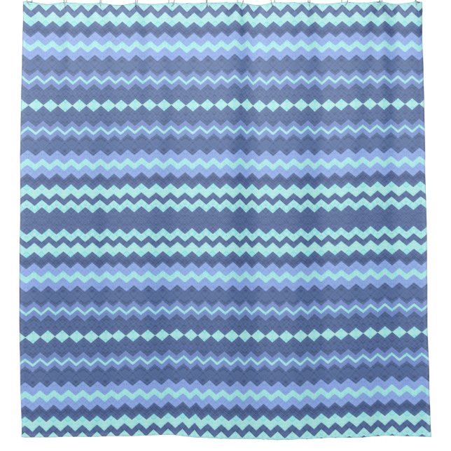 Blue and Aqua Zickzack Duschvorhang (Vorderseite)