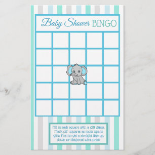 Blue and aquamarin Elephant Boy Baby Dusche Spiele Flyer