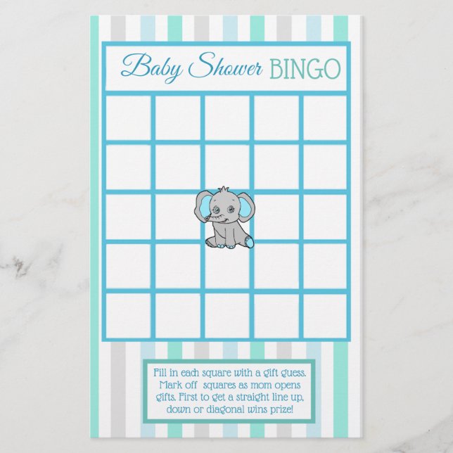 Blue and aquamarin Elephant Boy Baby Dusche Spiele Flyer (Vorne)