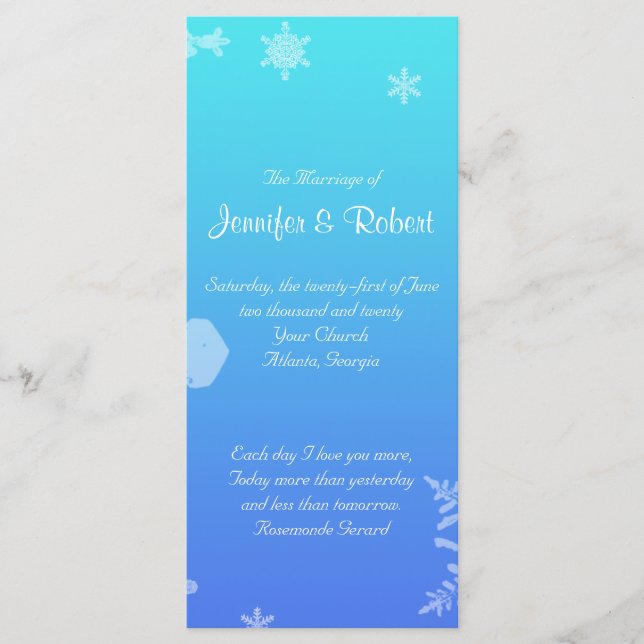 Blue and Aquamarin Snowflake Posh Wedding Program Programm (Vorderseite)