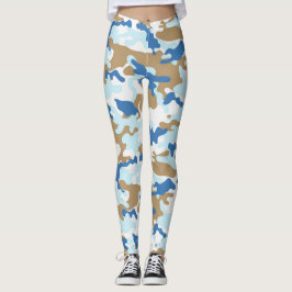 Blue and Beige Camouflage Leggings