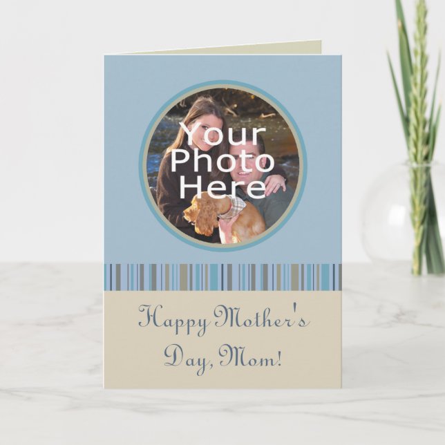 Blue and Beige Foto Frame Mother's Day Card Karte (Vorderseite)