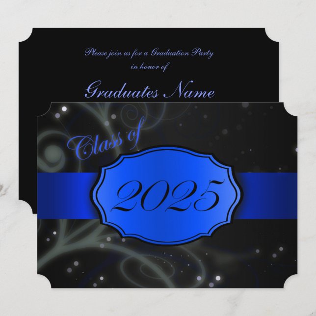 Blue and Black 2025 Graduation Party Einladung (Vorne/Hinten)