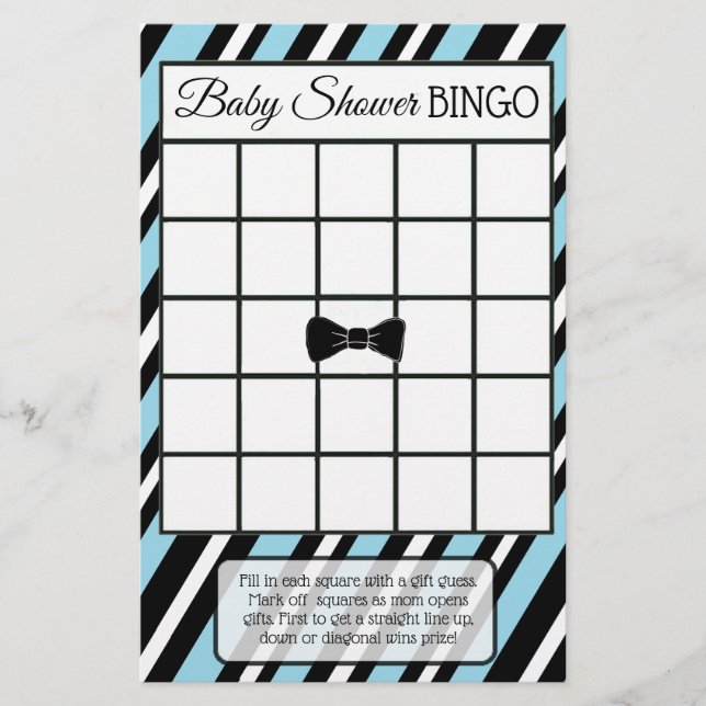 Blue and Black Bowtie Boy Baby Dusche Spiele Flyer (Vorne)