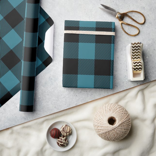 Blue and Black Buffalo Karo Holiday Geschenkpapier (Kunsthandwerk)