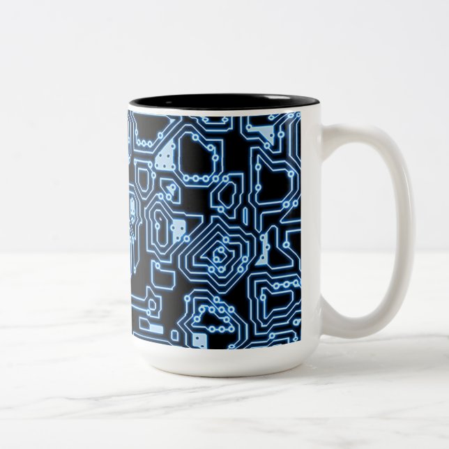 Blue and Black Computer Circuits Coffee Tasse (Rechts)