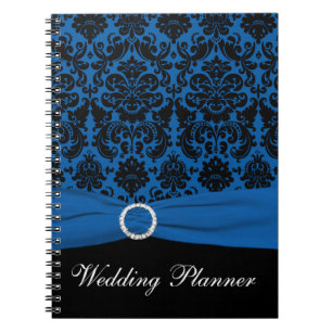 Blue and Black Damask Wedding Planner Notebook Notizblock