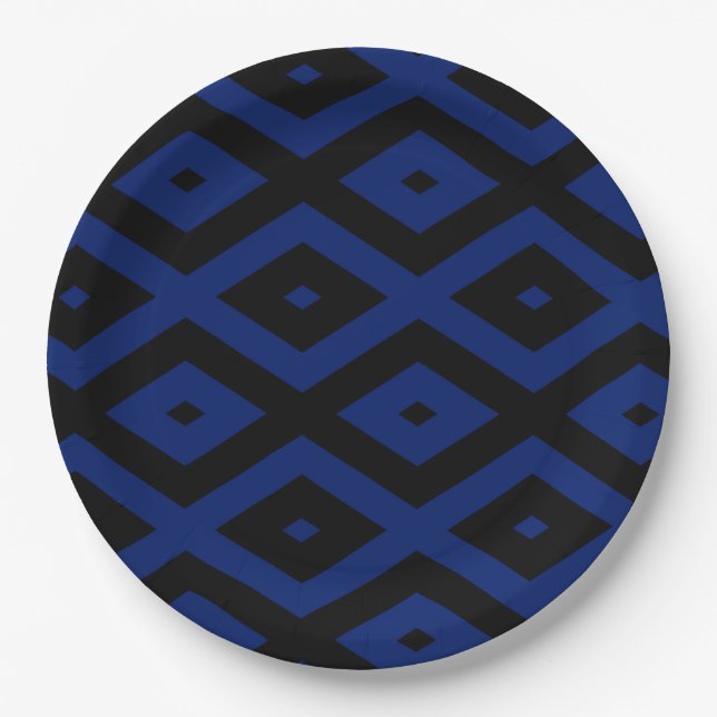 Blue and black diamond pattern pappteller (Vorderseite)