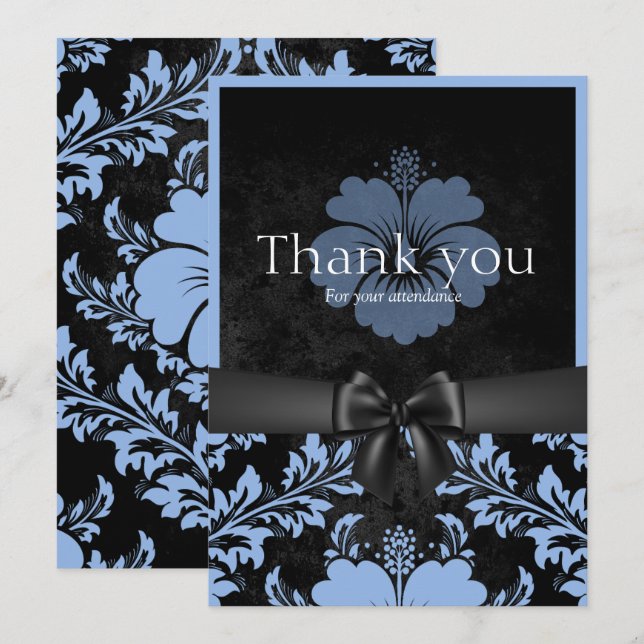 Blue and Black floral danke Karte (Vorne/Hinten)