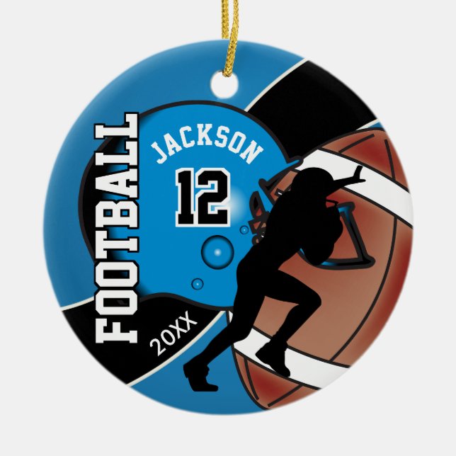 Blue and Black Football Player Keramikornament (Vorne)