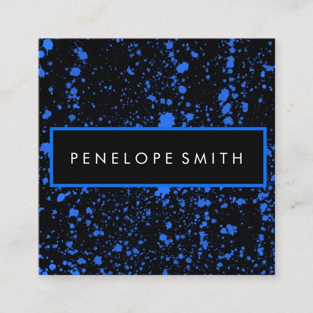 Blue and Black Paint Spritzer Beauty Stylist Squas Quadratische Visitenkarte (Vorderseite)