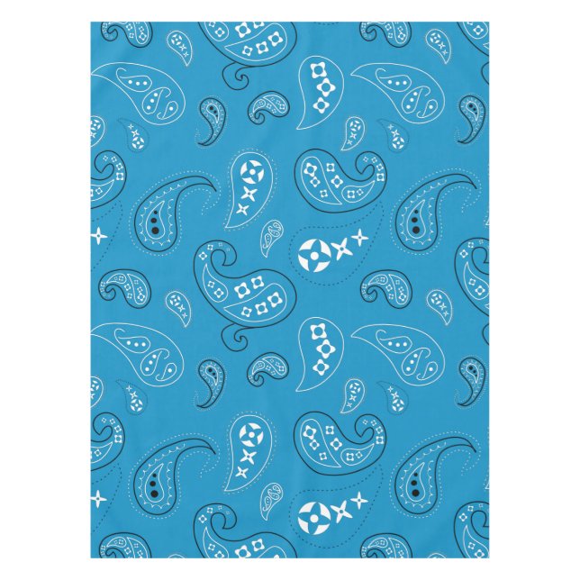 Blue and Black Paisley Western Bandana Print Tischdecke (Vorderseite)