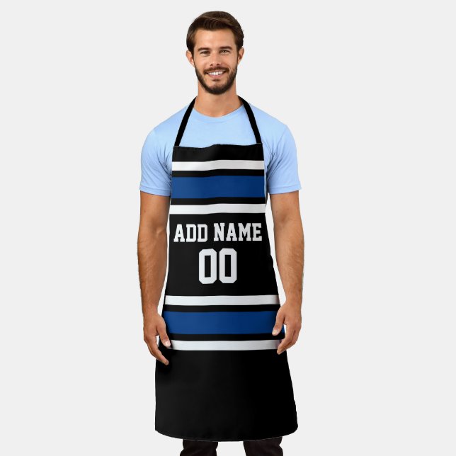 Blue and Black Sports Jersey Individuelle Name Num Schürze (Getragen)