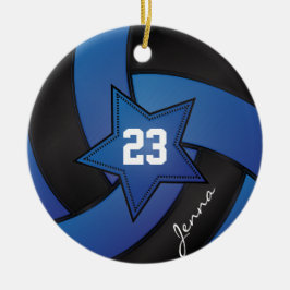 Blue and Black Star Volleyball Keramik Ornament
