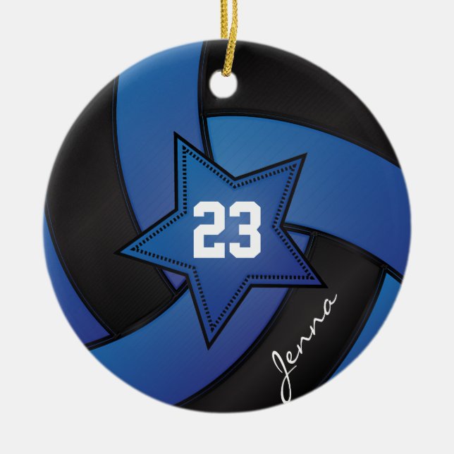 Blue and Black Star Volleyball Keramik Ornament (Vorne)
