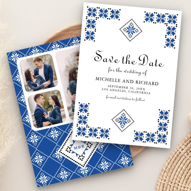 Blue and Black Ukrainian Embroidery Wedding Save The Date (Von Creator hochgeladen)