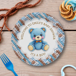 Blue and Brown Crocheted Teddy Bear It's a Boy Pappteller