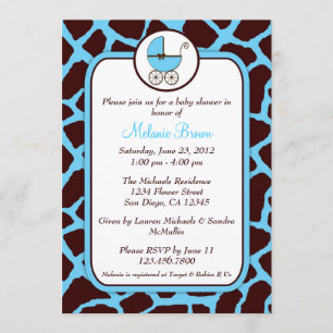 Blue and Brown Giraffe Print Baby Dusche einladen Einladung