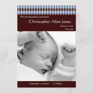 Blue and Brown Raute Baby Boy Birth Ankündigung