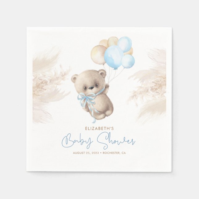 Blue and Brown Teddy Bear Babydusche Napkins Serviette (Vorderseite)