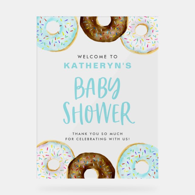 Blue and Chocolate Donuts Kinderdusche Willkommen Acrylschild (Vorderseite)