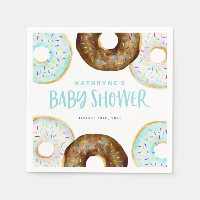Blue and Chocolate Sprinkle Donuts Baby Shower Serviette (Vorderseite)