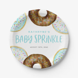 Blue and Chocolate Sprinkle Donuts Baby Sprinkle Pappteller