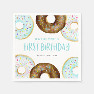 Blue and Chocolate Sprinkle Donuts Erster Geburtst Serviette
