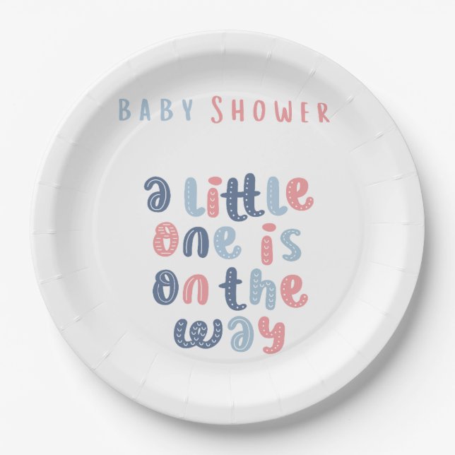 Blue and Coral Baby Dusche Pappteller (Vorderseite)