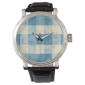 Blue and cream checkered pattern armbanduhr