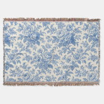 Blue and Cream Floral Toile de Jouy