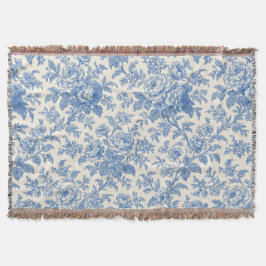 Blue and Cream Floral Toile de Jouy Decke