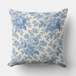 Blue and Cream Floral Toile de Jouy Kissen