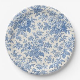Blue and Cream Floral Toile de Jouy Pappteller
