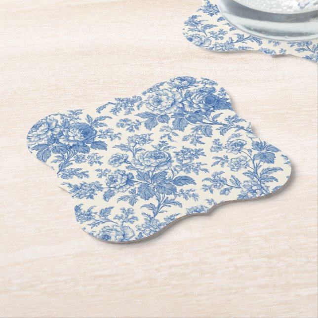 Blue and Cream Floral Toile de Jouy Untersetzer (angewinkelt)